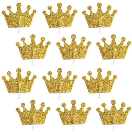 Gold Crown Glitter Cake Toppers - partyfrills