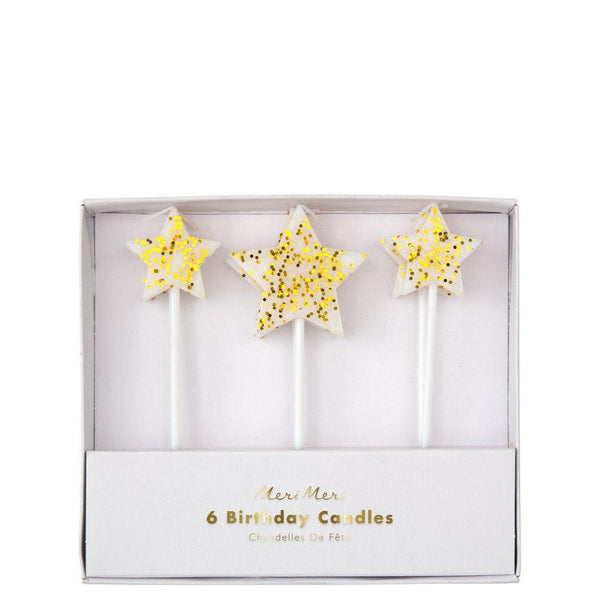 Gold Glitter Star Candles - partyfrills